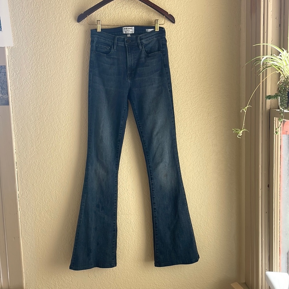 Frame, flared blue jeans